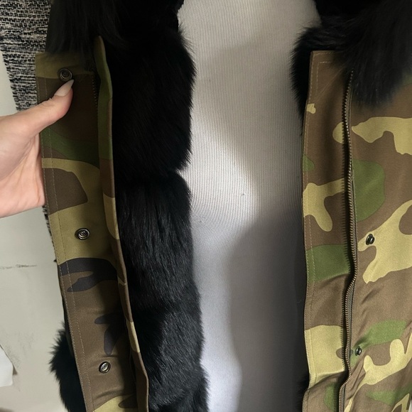 VOLARE New York Camouflage fox fur jacket army green and black size S NWT - Picture 9 of 16